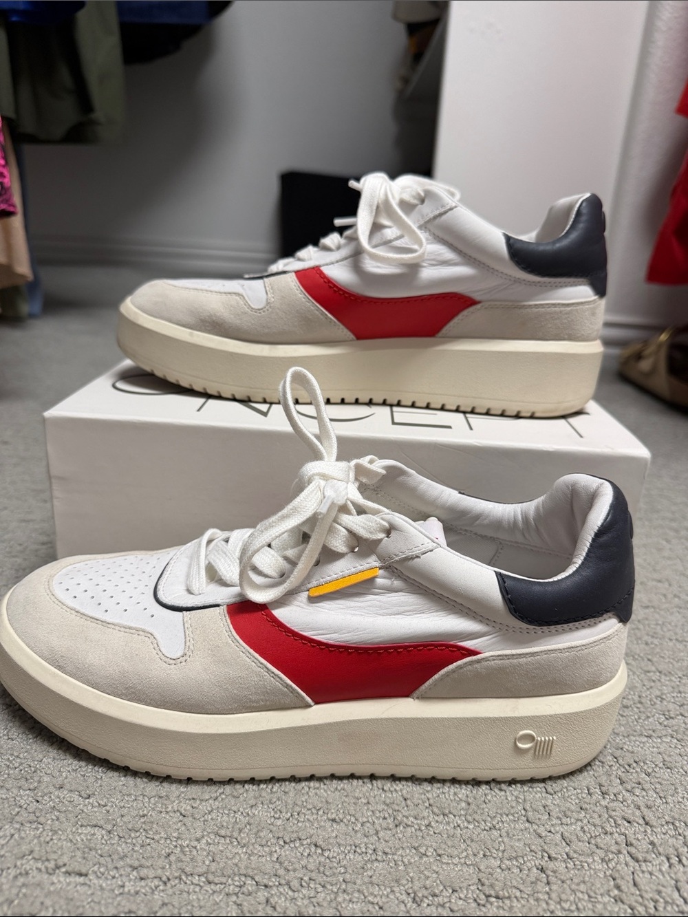 Women’s White Leather Sneakers with Red Accent
